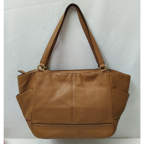 Coach Park Brown Leather Double Handles Zipper Closure Tote Bag - Picture 2 of 16